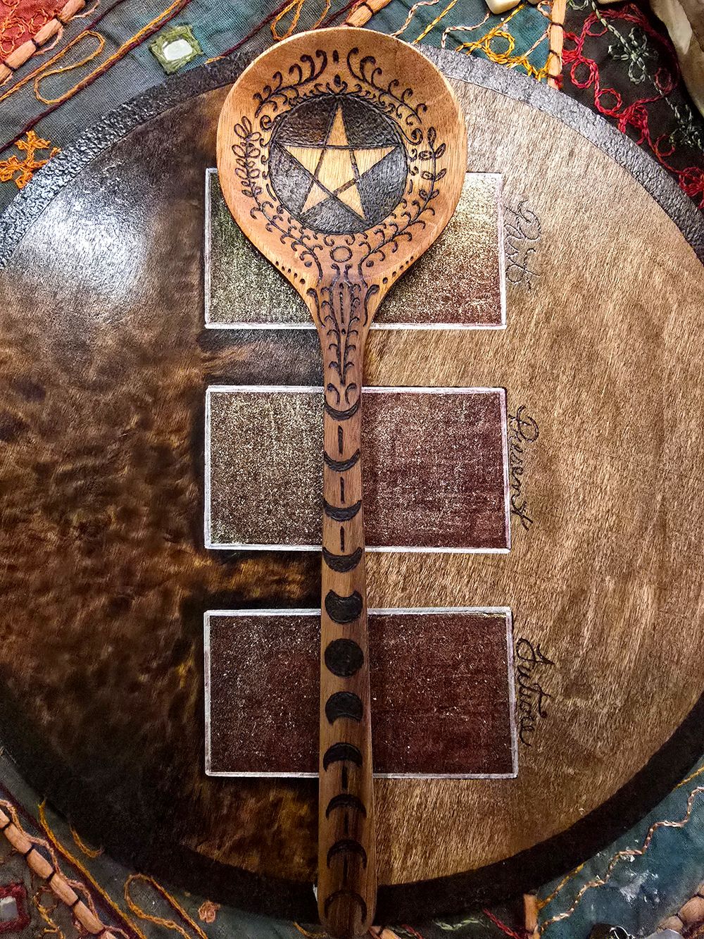 Pentacle & Moon Phase Kitchen Witch Spoon
