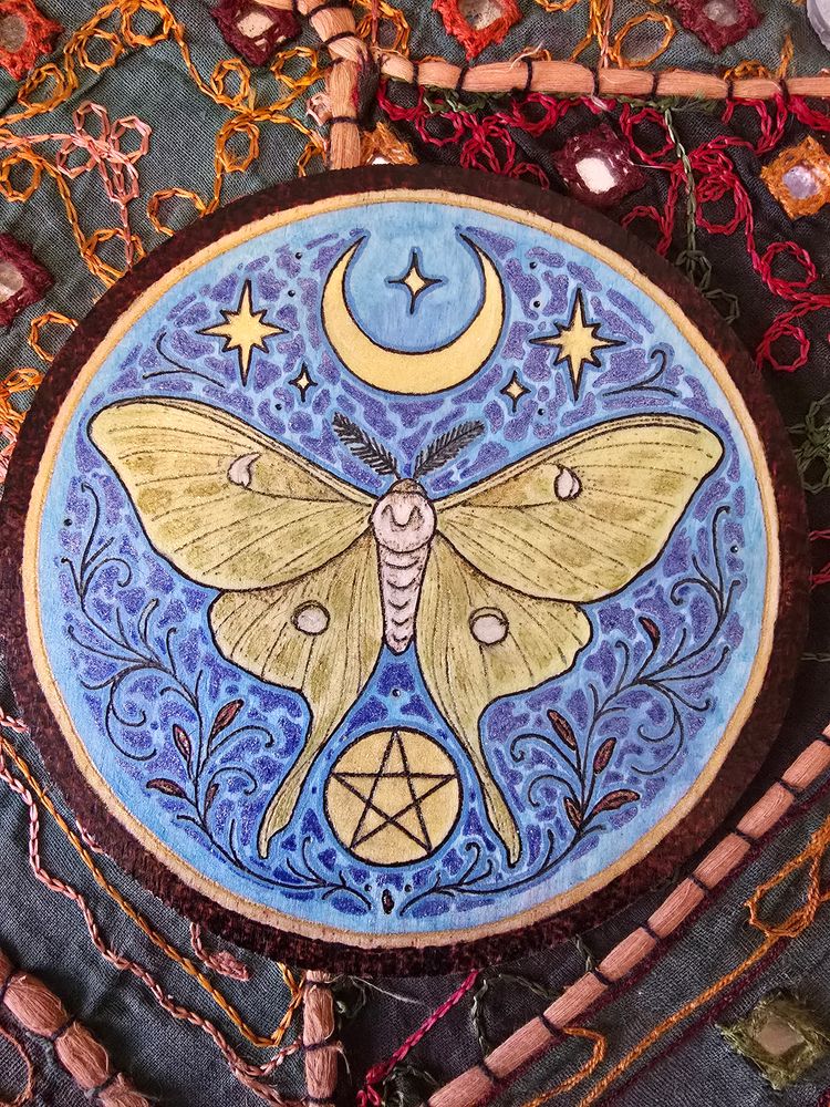Luna Moth Altar Tile: Painted Edition